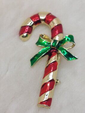 Vintage Gerry's Enamel Candy Cane Brooch